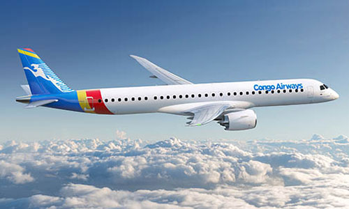 Un Embraer E190 de Congo Airways au-dessus des nuages